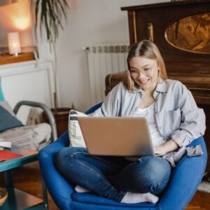 woman looking at computer