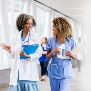 two nurses talking together