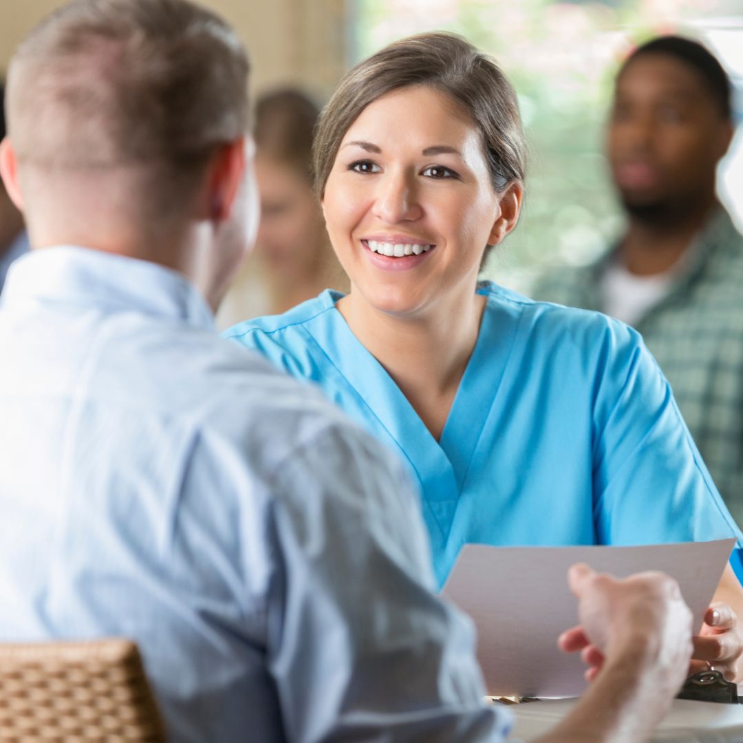 nurse talking during an interview